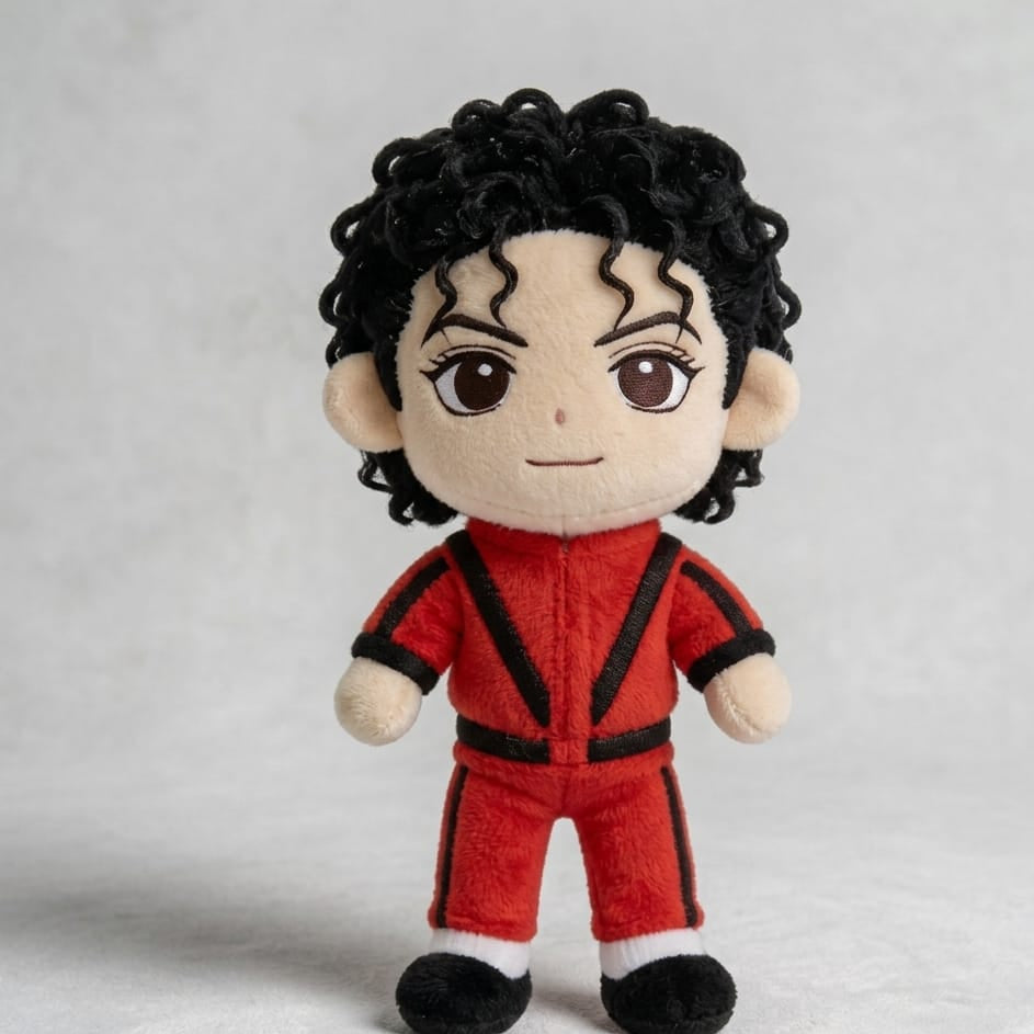 Handmade Michael Plush Toy, Iconic Red Jumpsuit Collectible, 23cm Cotton Stuffed Michael Toy