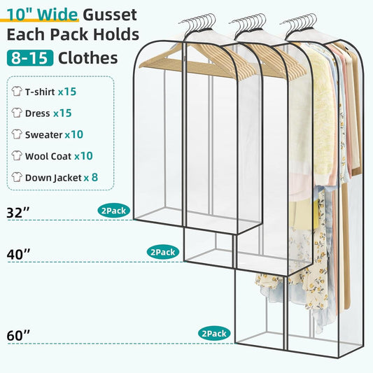 Clear suit garment bags with hangers and double-sided zipper storage