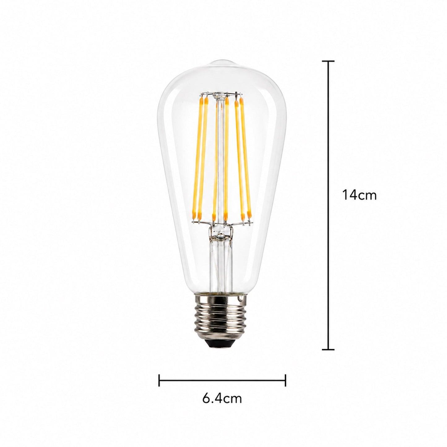 Pear-shaped LED globe bulb size 14cm x 6.4cm, clear, E27 base