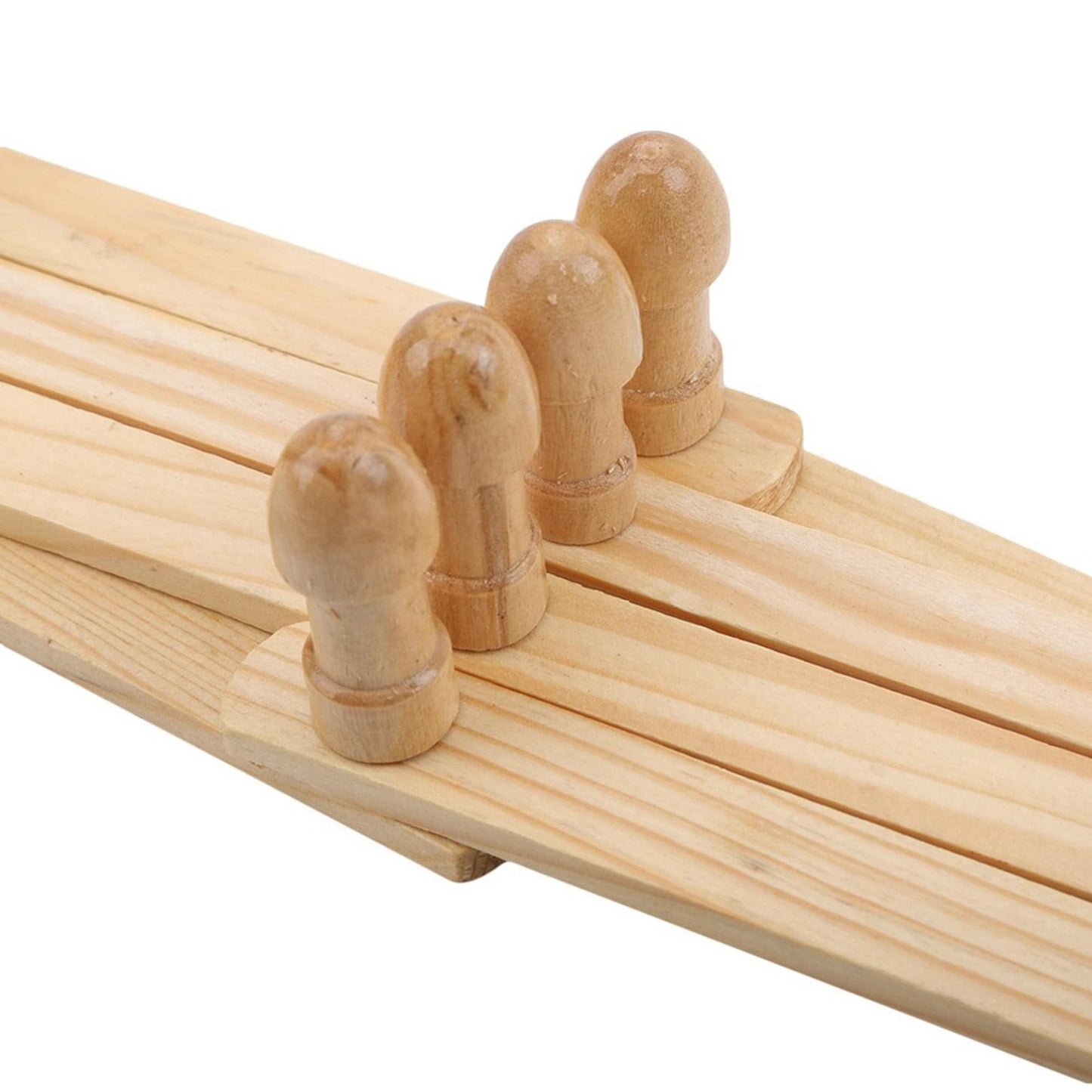Wooden coat rack peg ends on fold-out bar, light beige, rounded knobs