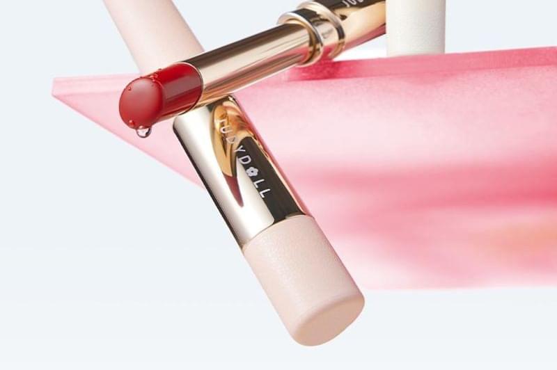 Velvet lipstick with red bullet and nude tube body