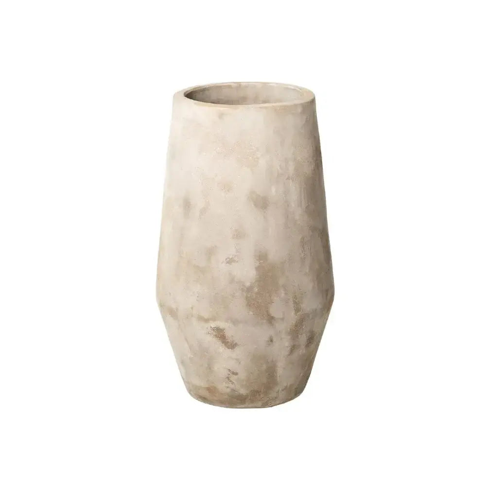 Single light beige cylindrical planter with open top and speckled finish