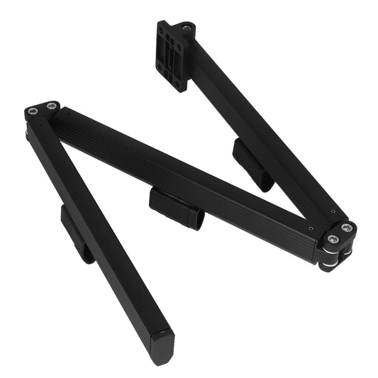 Black retractable wall-mounted drying rack with 3 foldable arms, side view