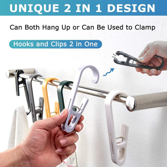 White hook-and-clip clamp on a metal rod, held in a hand