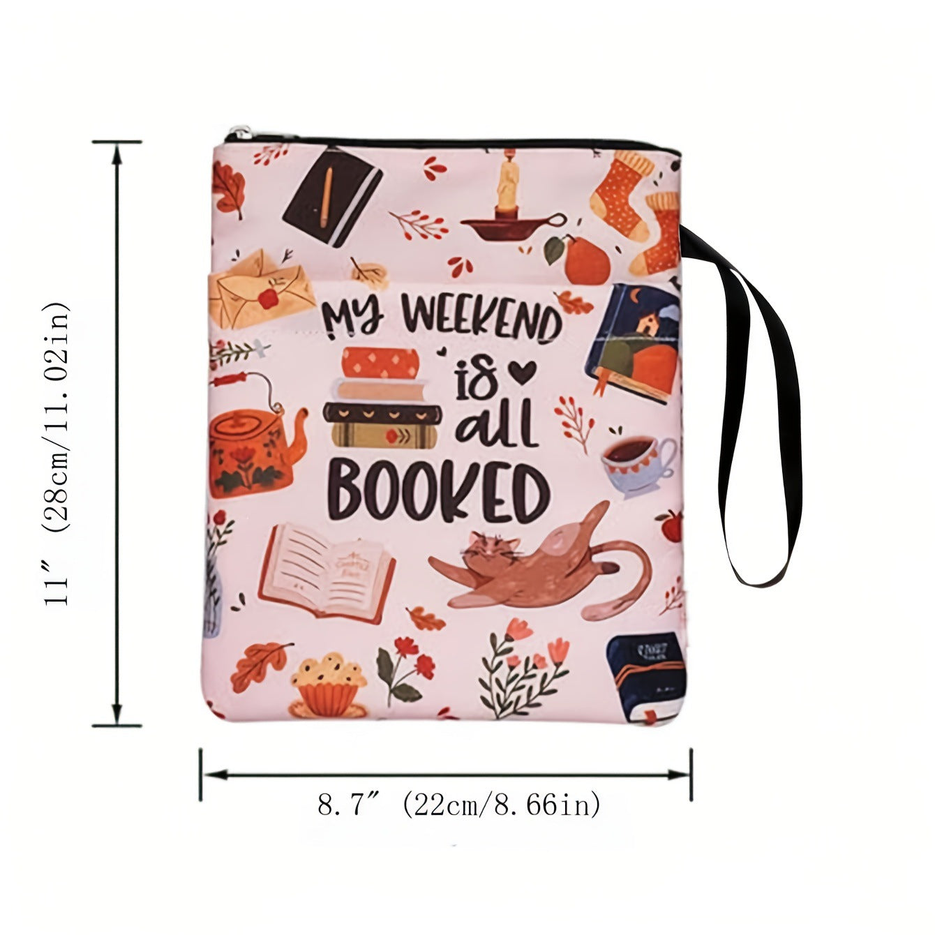 Leopard print Zippered Book Sleeve with Printed Design – Waterproof Protective Cover for Books, Ideal for Readers and Students with Extra Pocket & Carry Strap