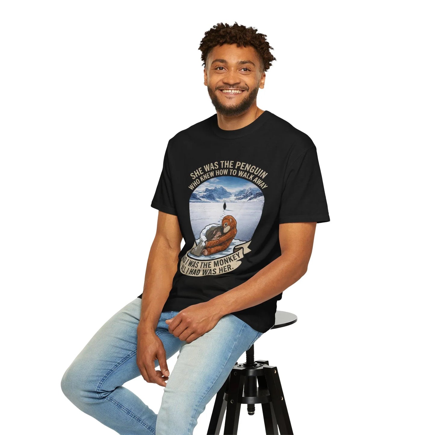 Punch Monkey and Lonely Penguin Vintage Graphic T-Shirt