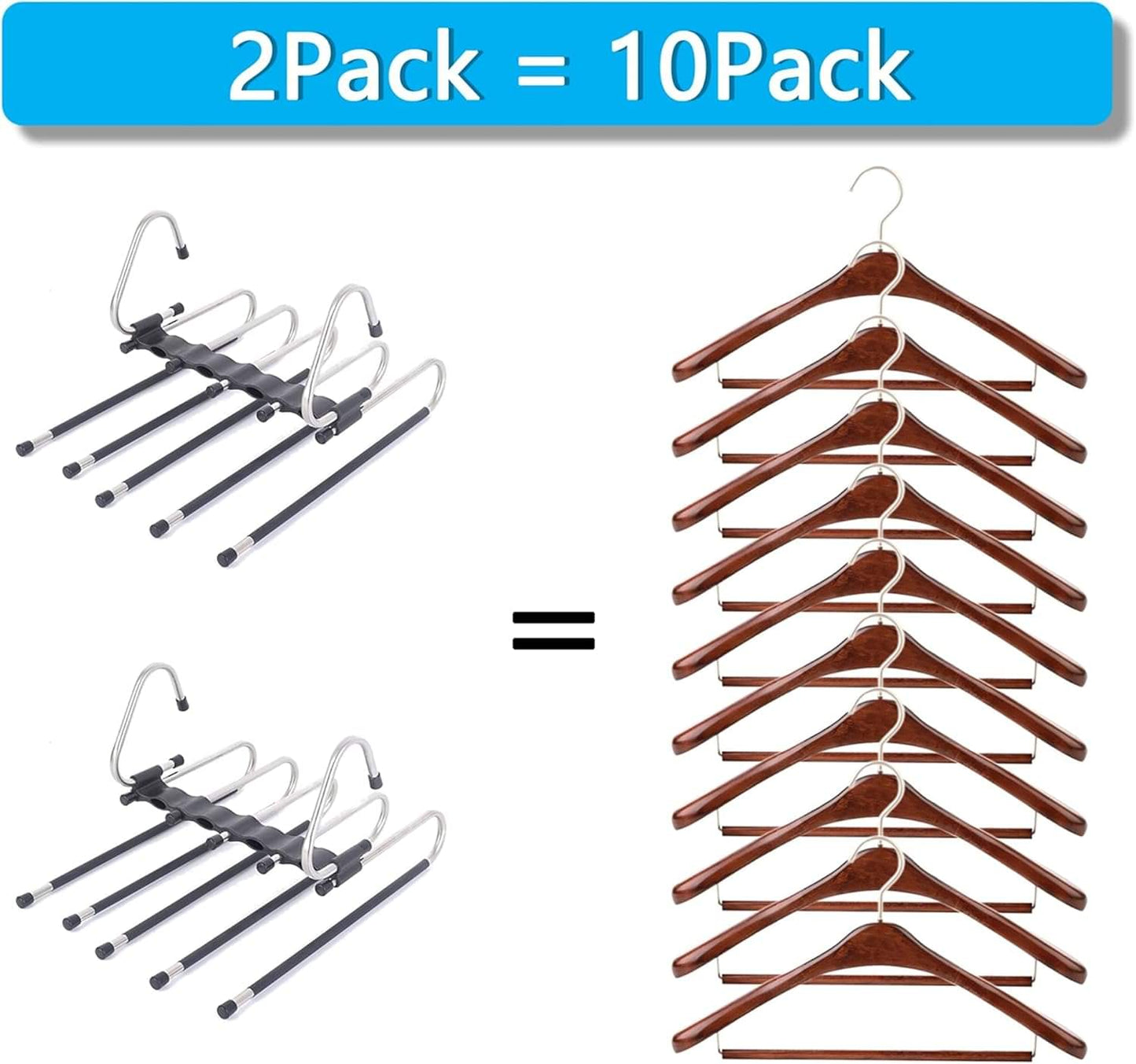 Two-pack pant hanger set with metal clips compared to multiple standard hangers