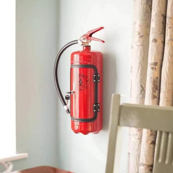 Red wall-mounted metal fire-extinguisher wine storage box with arched hose