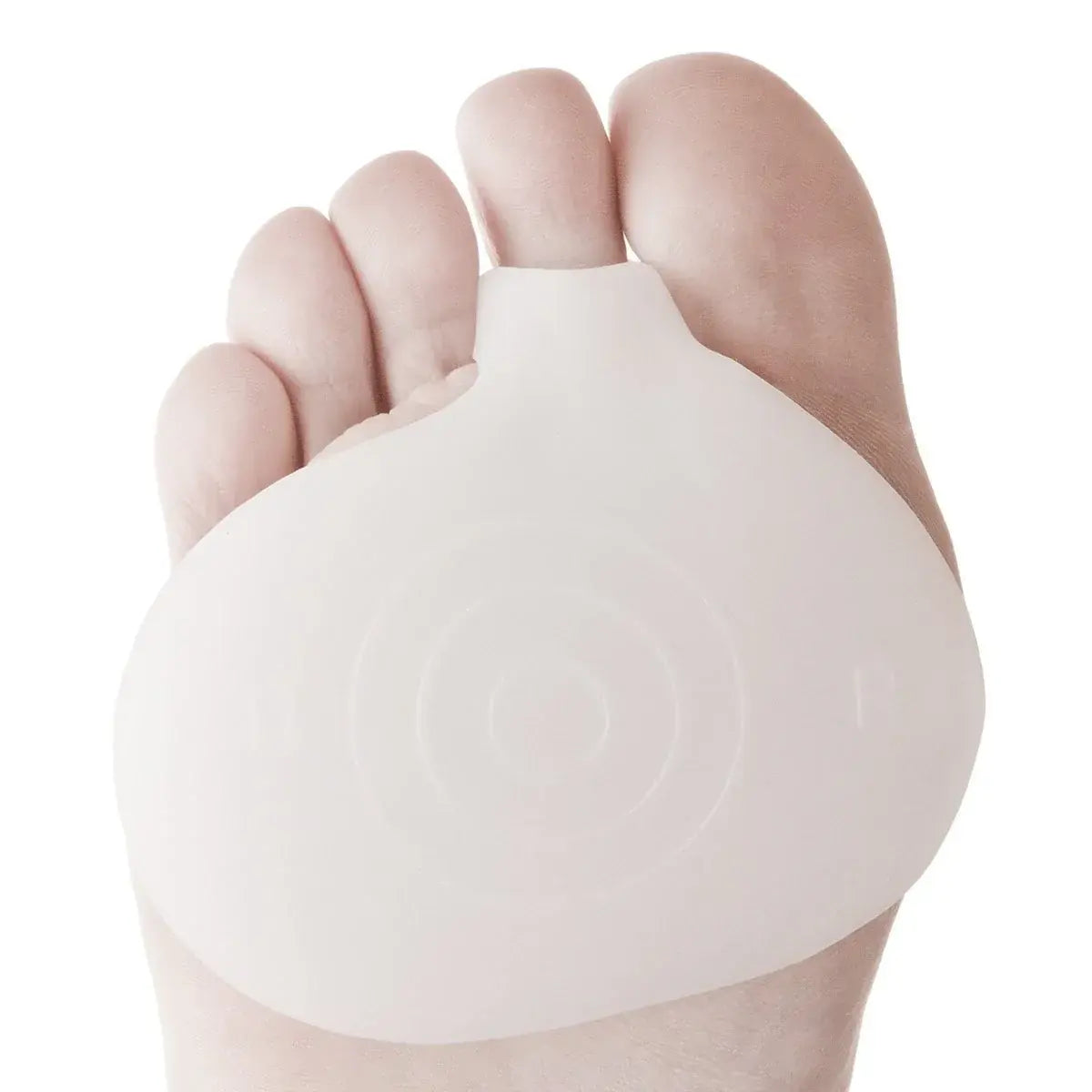 White gel forefoot cushion pad with circular embossed center