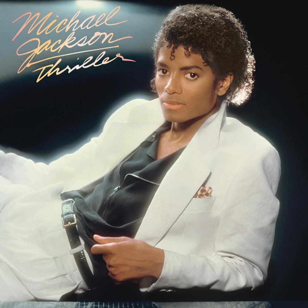 Vinyl album cover artwork with portrait of Michael Jackson in light suit