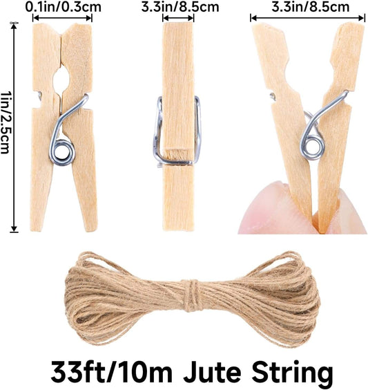 Mini wooden clothespin with metal spring and measuring diagram