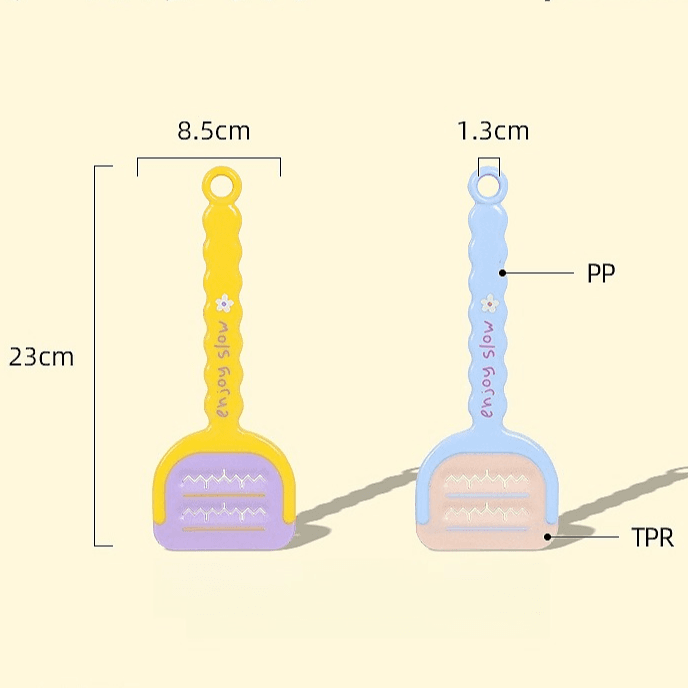Toilet gap cleaning scraper size diagram with yellow and light blue versions