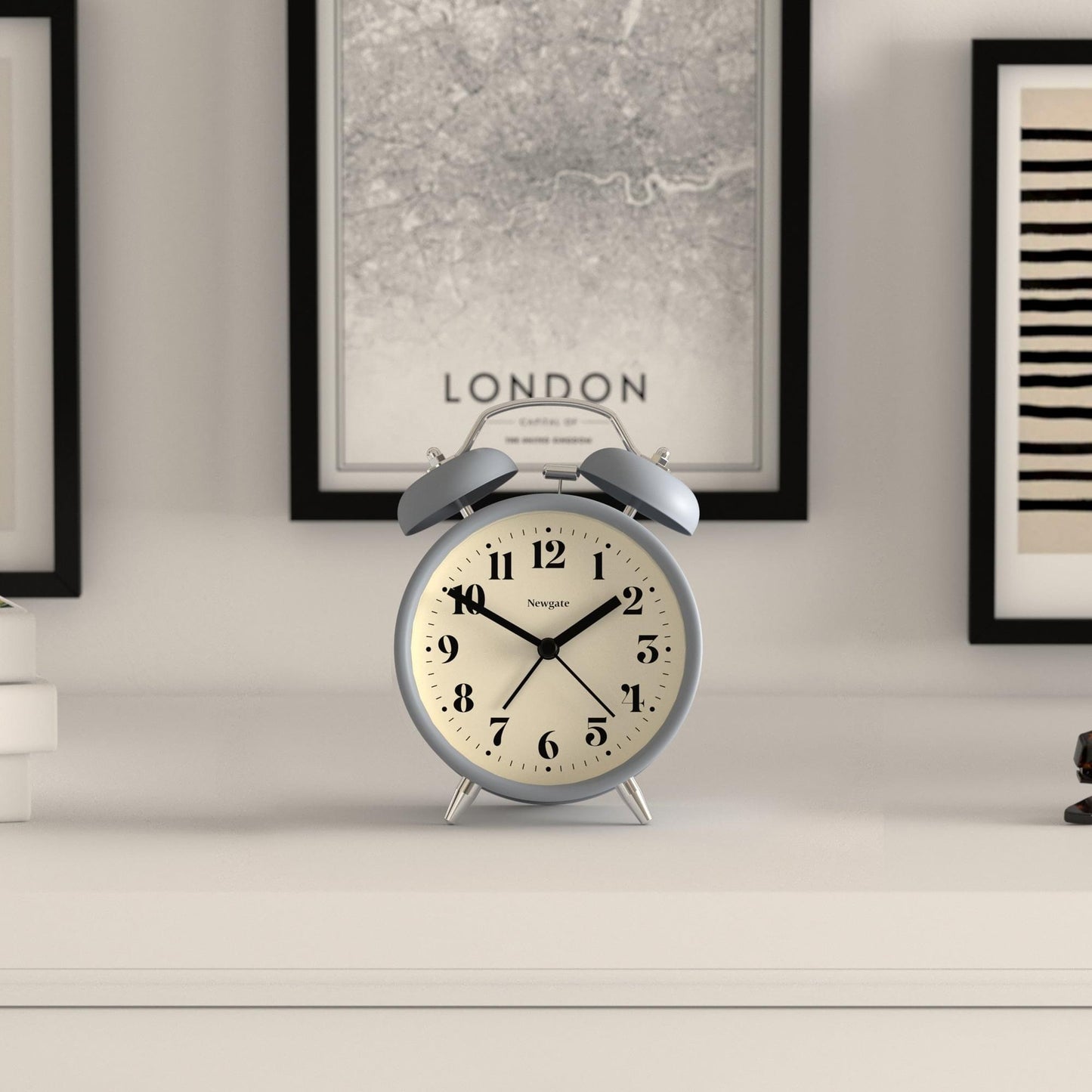 French navy standing alarm clock with twin bells and black hands