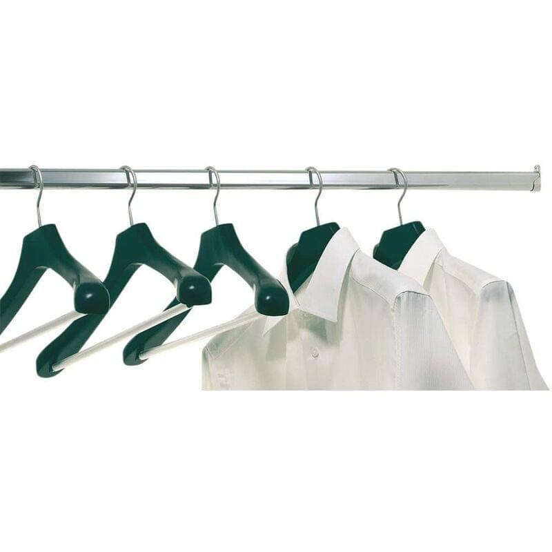 Metal wardrobe hanging rail with multiple oval hangers for shirts
