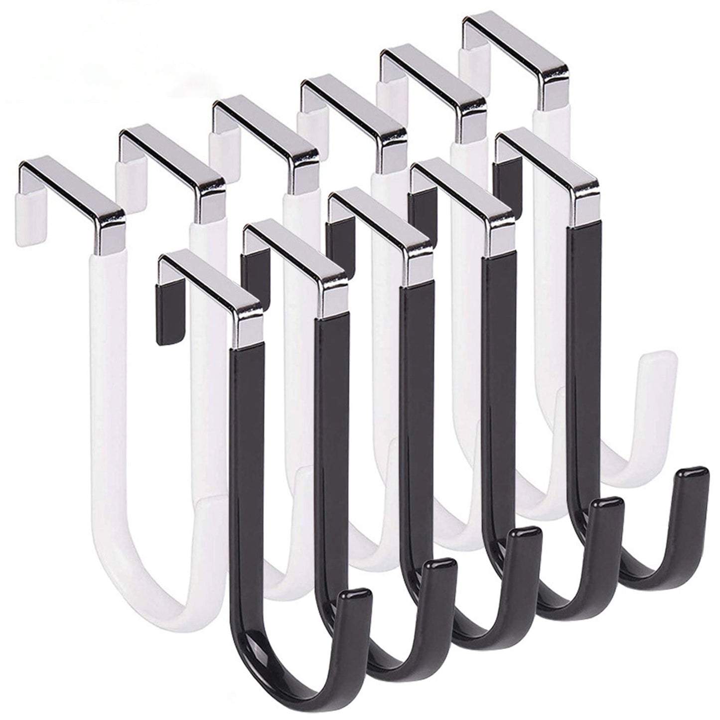 Over The Door Hooks,1 Pack Hangers Hooks with Rubber Prevent Scratches Heavy Duty Organizer for Living Room, Bathroom, Bedroom, Kitchen Hanging Clothes, Towels, Hats, Coats, Bags(Black) Black