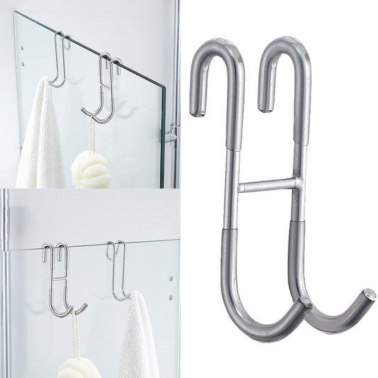 Over-the-door hook set with two U-shaped silver hooks for hanging towels or hats