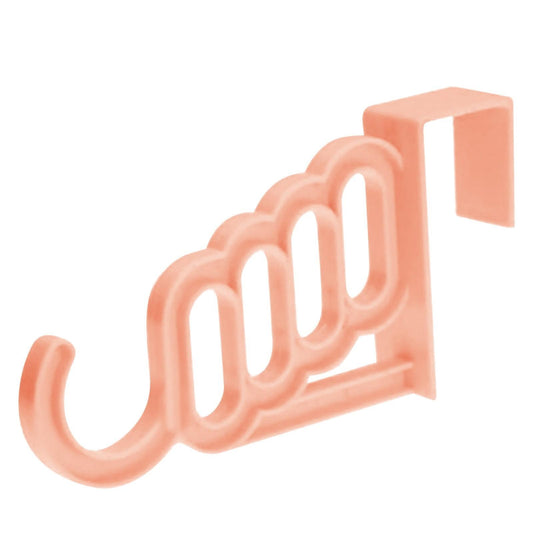 Plastic over-the-door multi-hook hanger rack, peach, curved hook loops for hanging