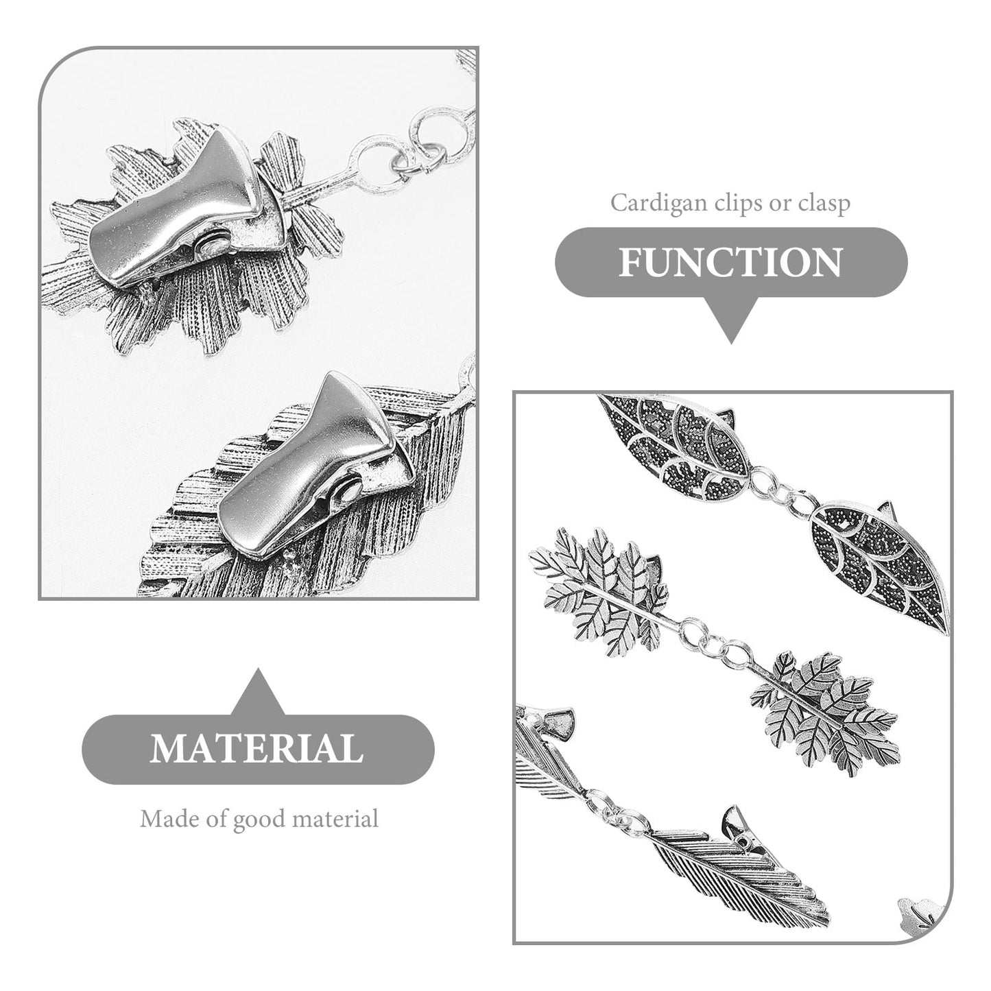 PATKAW 5pcs Metal Leaf Sweater Clips Cinch Clips for Cardigans Dress Shawls Collar Accessories 9.00X1.80X0.70CM Silver