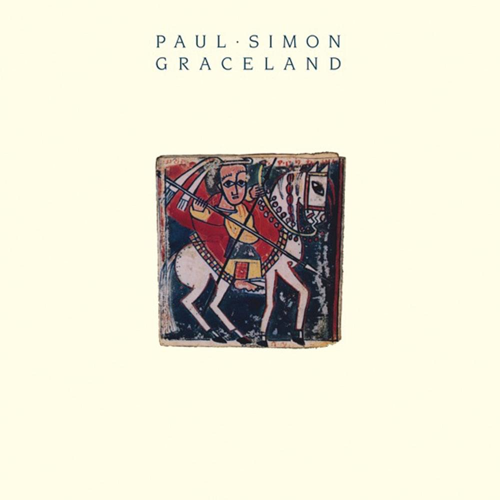 Vinyl album cover with Paul Simon Graceland text and colorful illustrated figures
