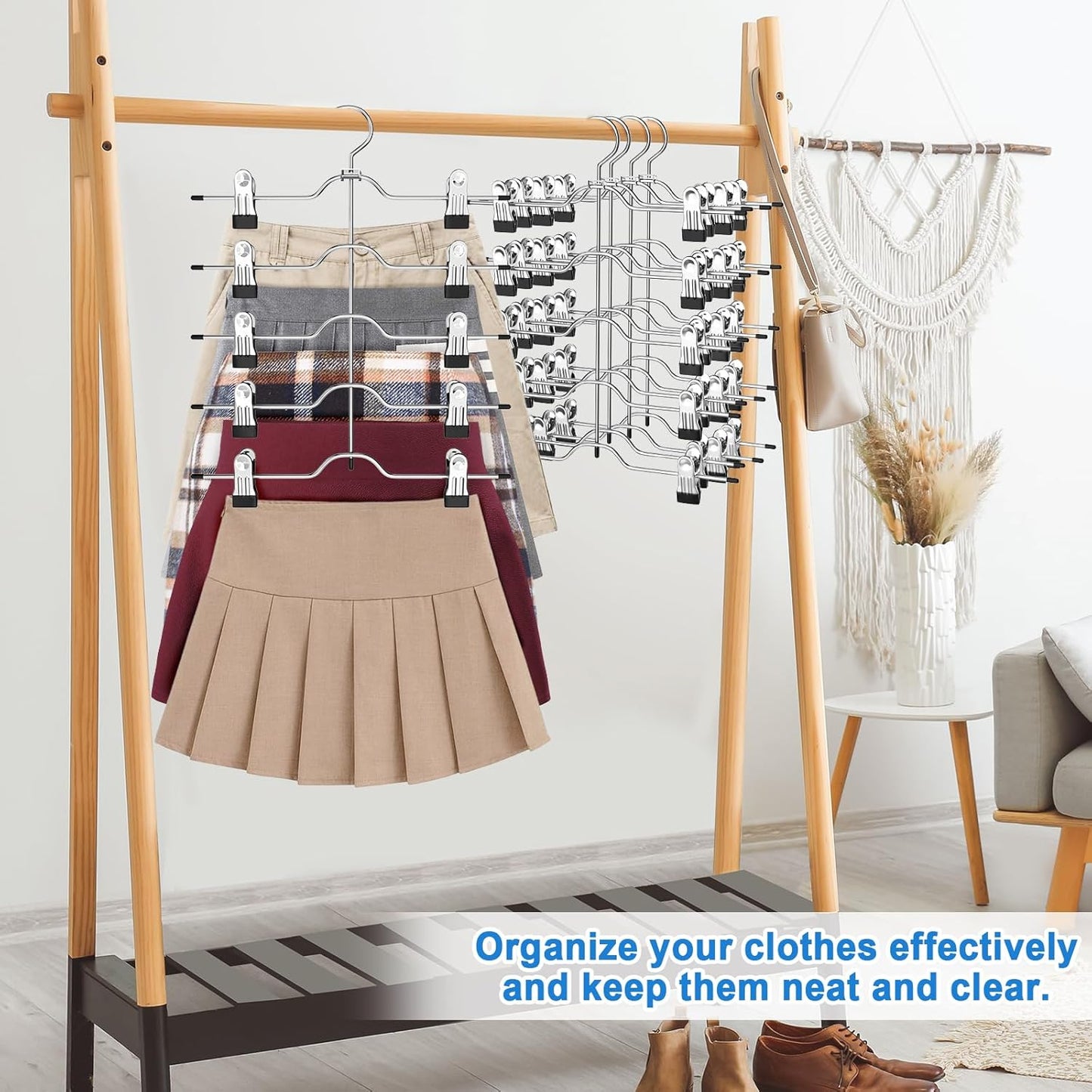 Pants Skirt Hangers with Clips, 2 Pack Pant Hangers Skirt Hangers Space Saving Closet Hanger Organizer Closet Organizers and Storage
