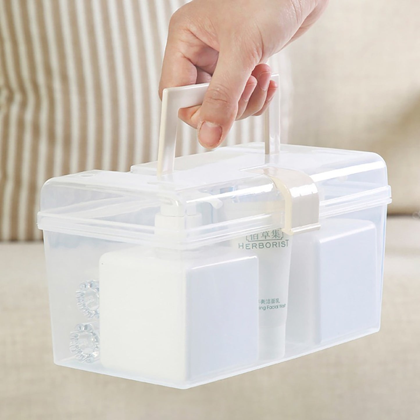 Plastic Storage Bins With Lid and Handle, Plastic Latch Storage Box, Stackable Storage Container, Small Plastic Storage Basket, Cute Organizer Box for Home, Office, 1 Pcs, 7.68x4.13x4.33 7.68" x 4.13" x 4.33" Clear
