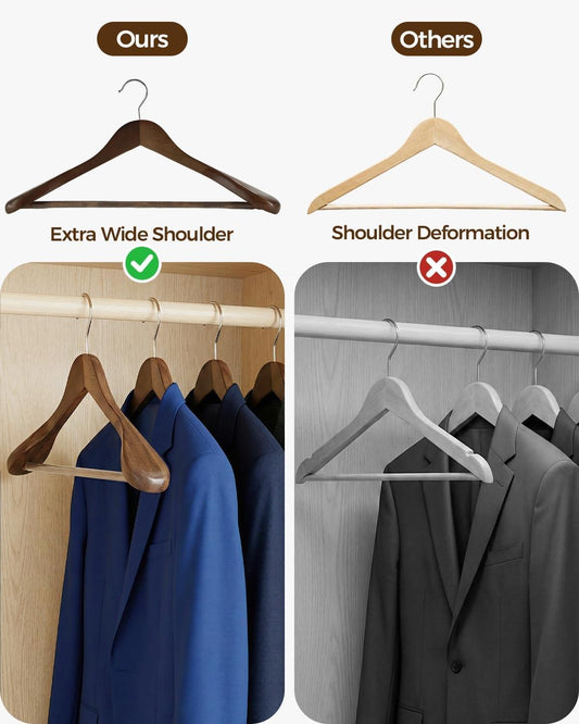 Wooden hangers comparison: extra-wide shoulder shape for better coat support