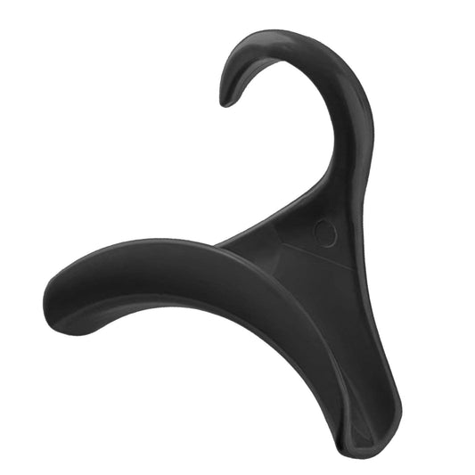 Black plastic arc door closet hanger hook, single-piece curved profile