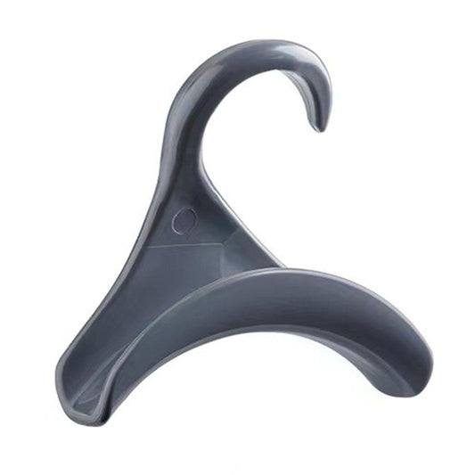 Grey plastic closet door hanger hook with curved arms and small hanging notch