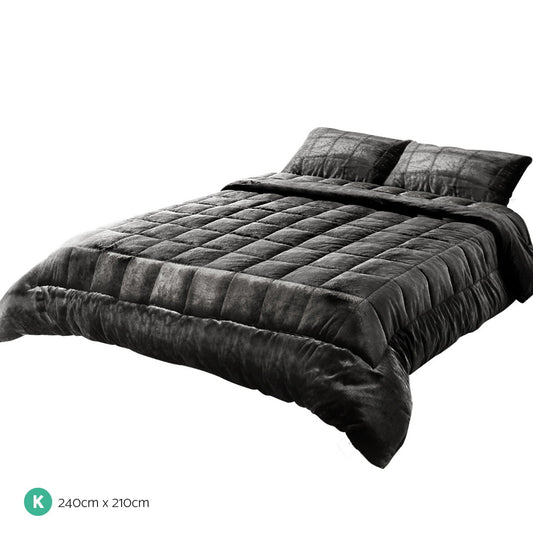 Charcoal faux mink quilt with diamond stitching and layered, quilted edges
