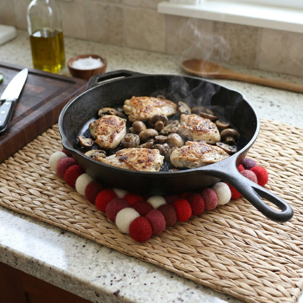 Red Berry Red Wool Felt Trivet Heat Mat – Handmade Pot Mat