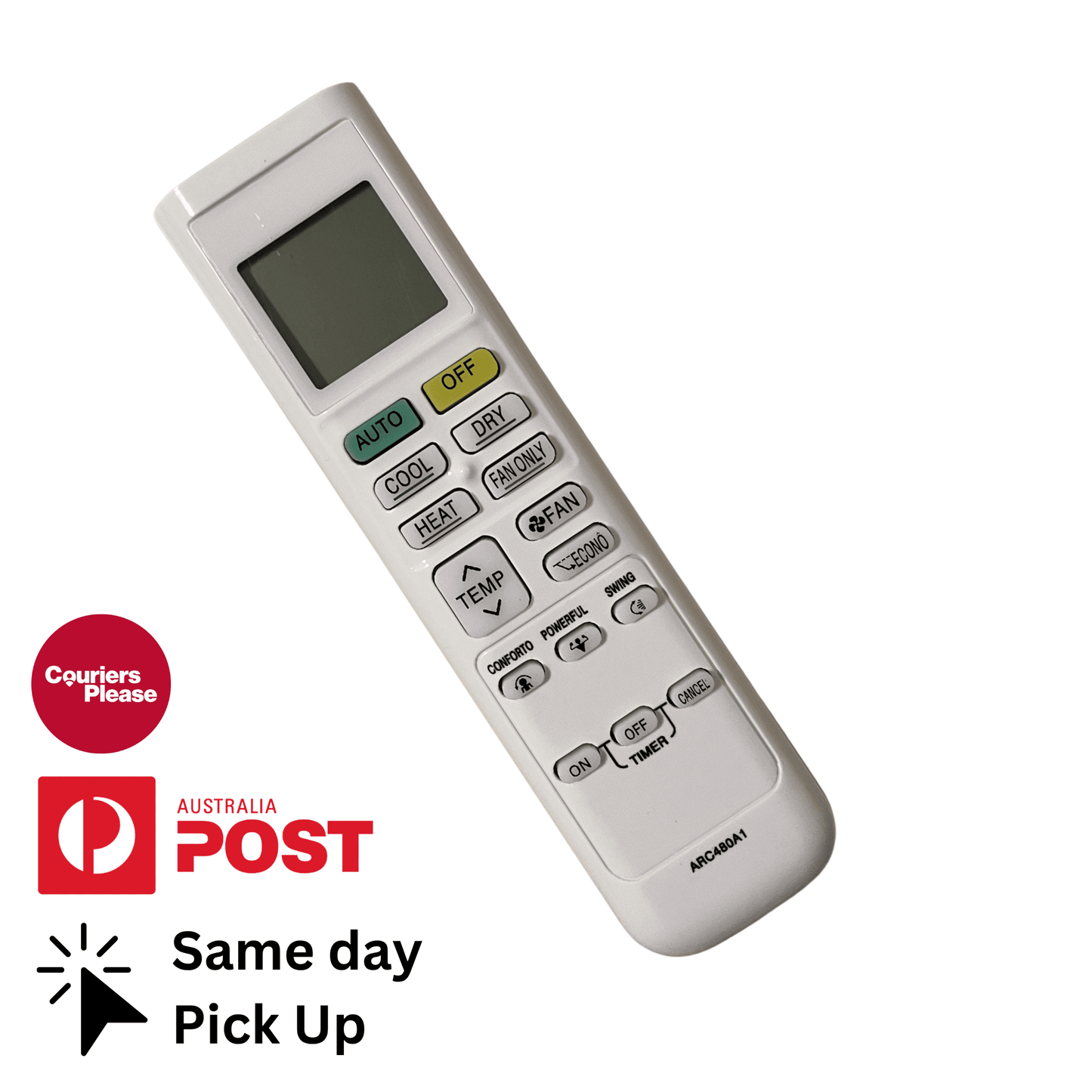 Daikin air conditioner remote control with LCD screen and white button panel