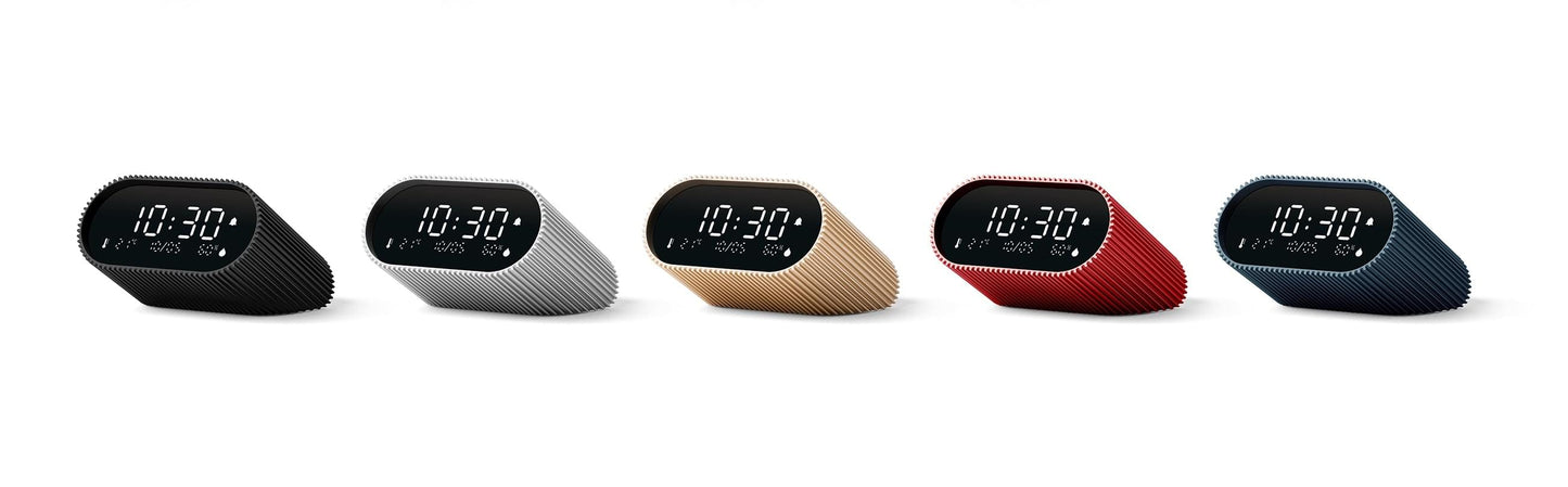 Multi-color LCD alarm clocks with oval screens, each shows 10:30