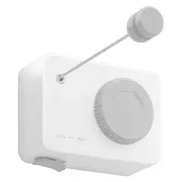 Wall-mounted retractable clothes line, white wall unit with cord and dial
