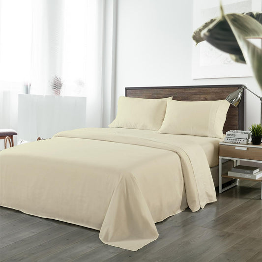 Royal Comfort Bamboo Blended Sheet & Pillowcases Set 1000TC Ultra Soft Bedding - Queen - Ivory.