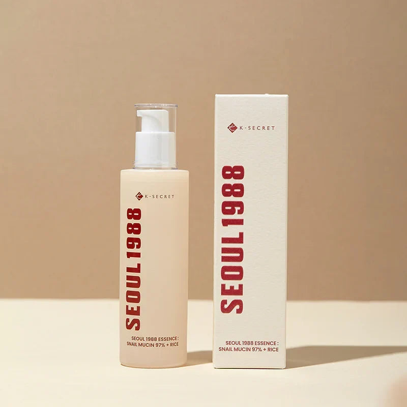 Hydrating facial essence bottle with matching product box