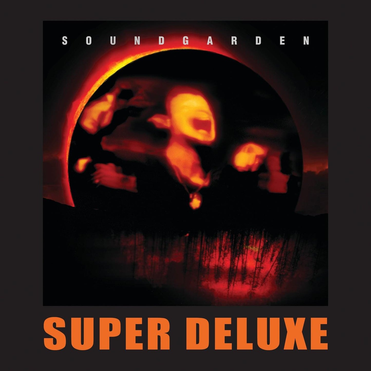 Super Deluxe vinyl record sleeve with red and orange graphic and bold orange title