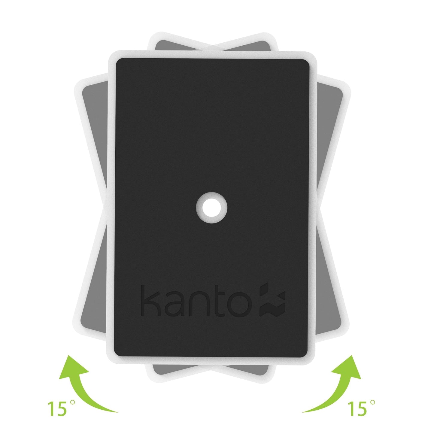 Universal speaker stand insert with Kanto logo and 15° tilt arrows
