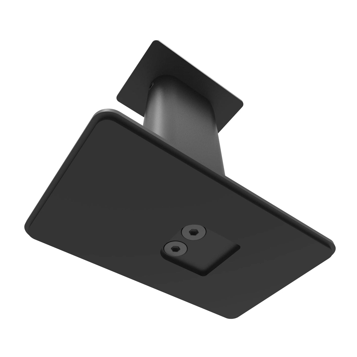 Black universal desktop speaker stand with top support plate and mounting opening