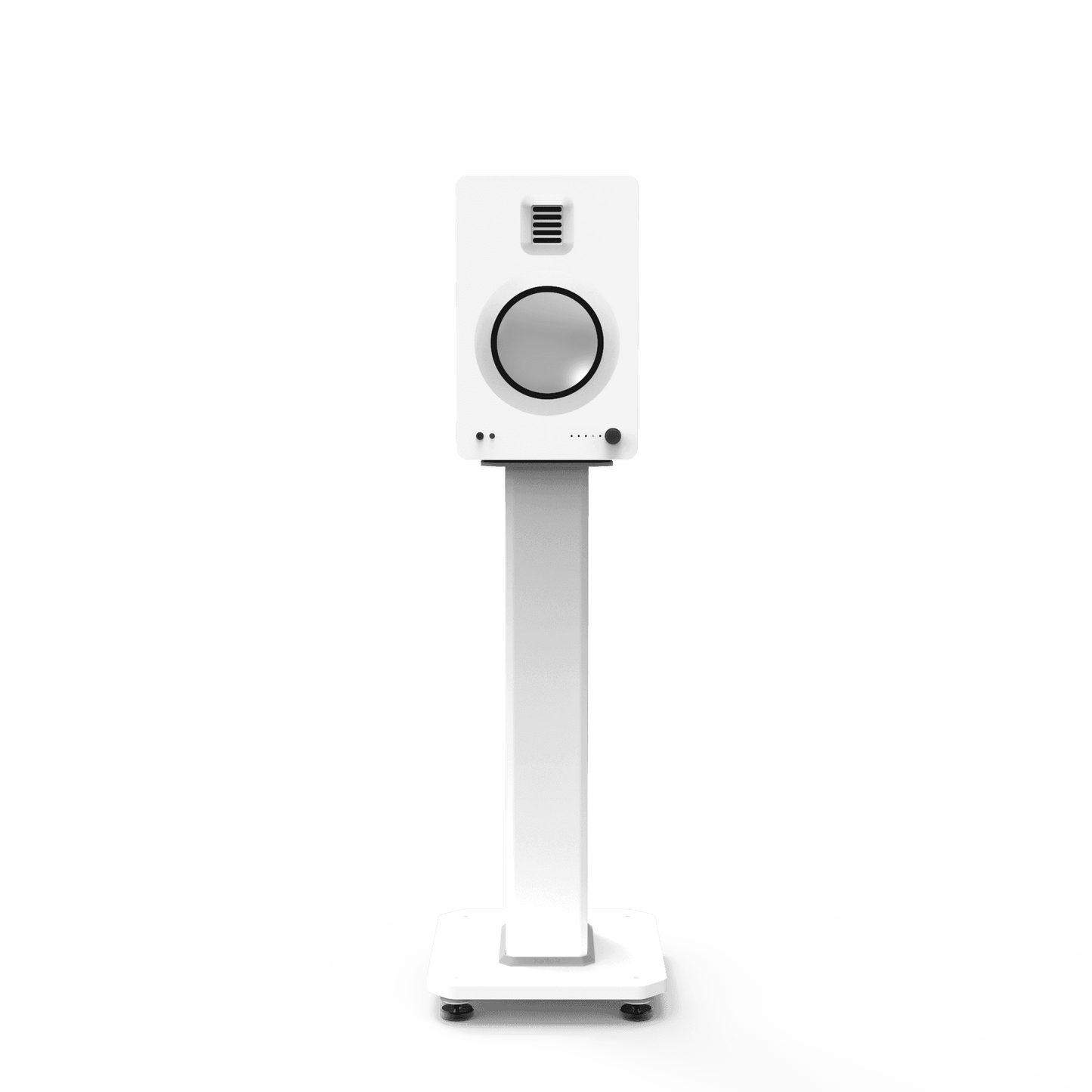 White 22-inch speaker stand pair with isolation feet and top plate