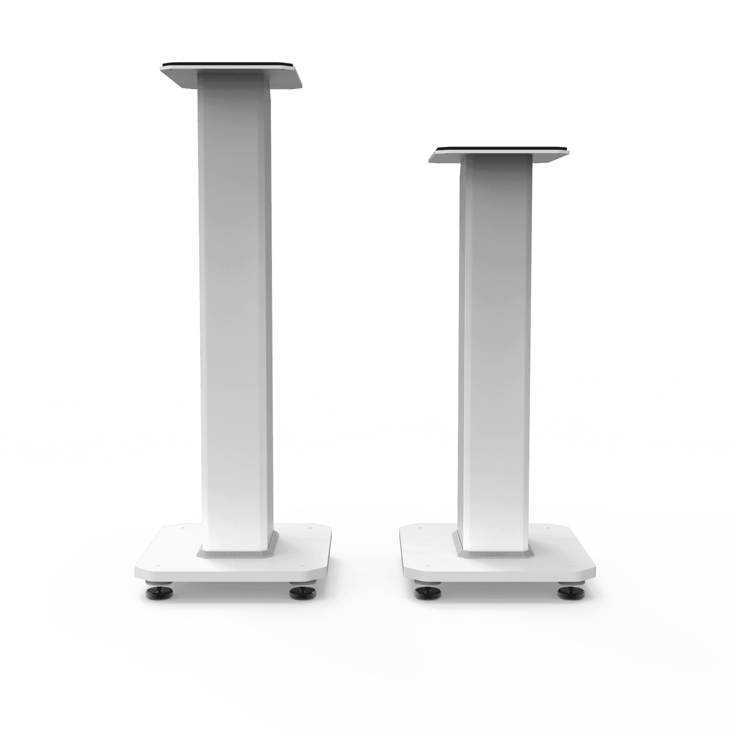 White speaker stand pair with tall columns and wide, stable feet