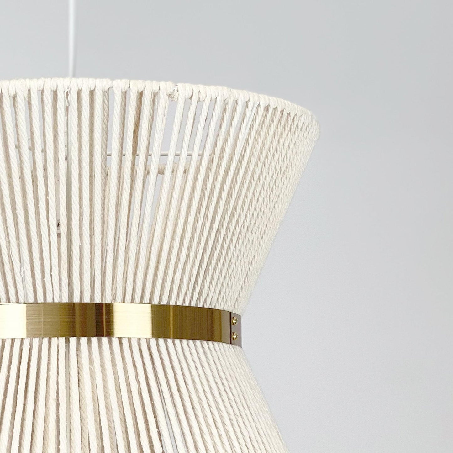 White rope pendant light shade with gold band detail