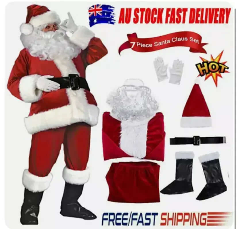 Santa Claus Suit Costume 7 pcs (EXTRA LARGE)