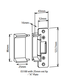LOX Lockwood ES110 25 mm Extension Lip | Accessory for Electric Strike | SKU LOXES10‑EL25 / 220110-503