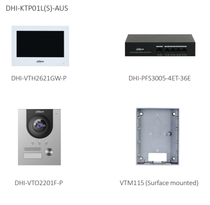 Dahua DHI-KTP01L-AUS IP Villa Intercom Kit with 2MP Outdoor Station, 7" Indoor Monitor & PoE Switch – IK07, IP65, NDSS-Ready (New KTPO1)
