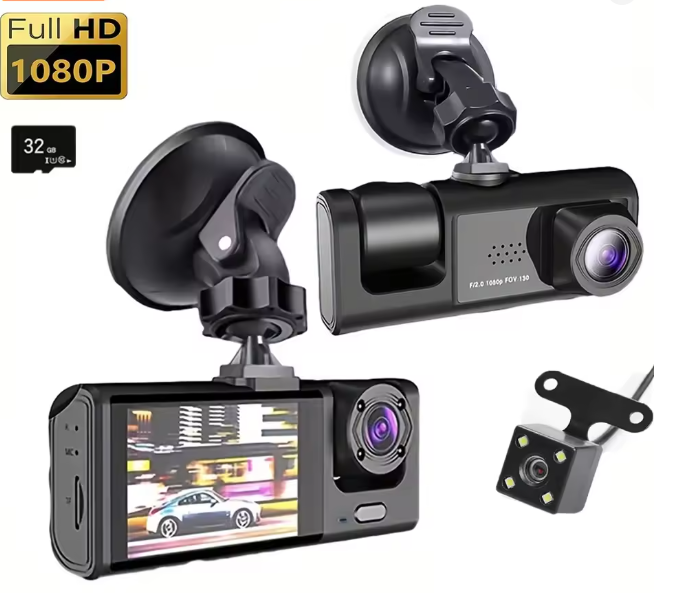 Dashcam 1290P Wi-Fi 2' display with 3 cameras (front, rear and cabin) loop recoding, G-sensor, built in audio