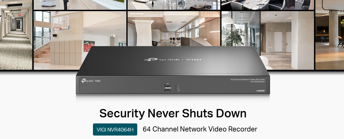 TP-Link VIGI NVR4064H | 64‑Channel 4K Network Video Recorder with 4× SATA (Up to 16 TB Each), H.265+ Compression, Remote Monitoring no PoE