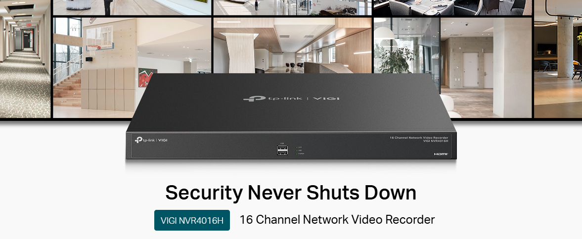 TP-Link VIGI NVR4016H | 16‑Channel 4K Network Video Recorder, Dual HDMI Output, H.265+ Compression, 4× SATA (Up to 16 TB Each) non PoE