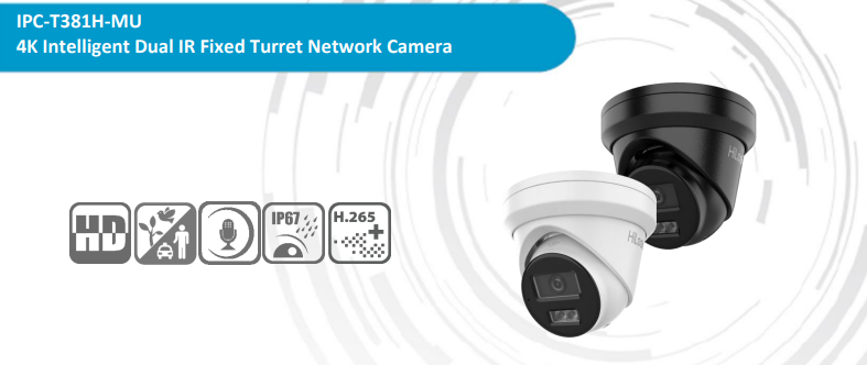 HiLook IPC‑T381H‑MU 8MP 4K Intelligent Dual‑IR Turret Network Camera with Built‑in Dual‑Mic, AcuSense AI, H.265+, WDR, IP67 CCTV
