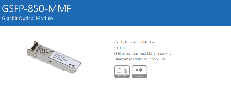 Dahua GSFP-850-MMF Gigabit Optical Module – 1Gbps Multi-Mode LC SFP Transceiver, 850nm, 550m Range