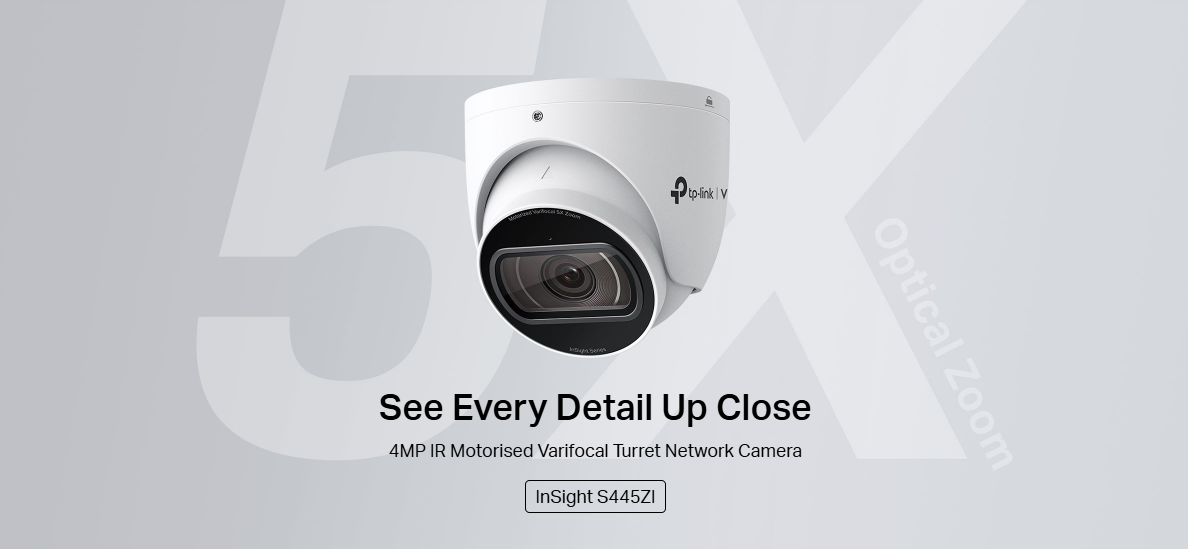 TP-Link VIGI InSight S445ZI 4MP IR Motorised Varifocal Turret Network Camera – 5X Optical Zoom, 60m IR, IP67, IK10, PoE